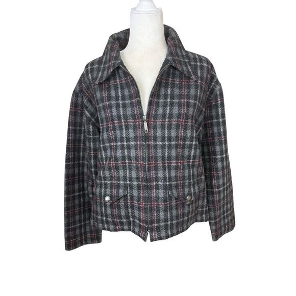 Fashion Bug Jacket Womens Size M Gray Wool Windowpane Plaid‎ Y2K Clueless Preppy - Picture 9 of 16
